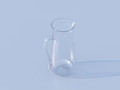 Transparent Glass Pitcher With Handle And Spout On Light Blue Background With Shadow 3d model