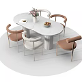 Modern White Oval Dining Table Set With Five Beige and Brown Chairs 3d model