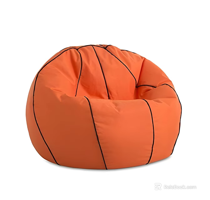 Orange Basketball Design Bean Bag Chair With Black Stripes And Comfortable Seat 3d model 