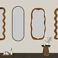 Decorative Wall Mounted Mirrors With Wooden Frames And Unique Shapes For Interior Design 3d model