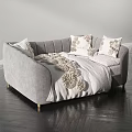 Modern Gray Double Sofa With Soft Knitted Blanket And Decorative Pillows 3d model