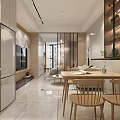 Modern Apartment Interior Design With Open Kitchen Dining Space Wooden Table Chairs And Light Cabinets