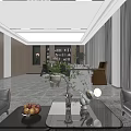Modern Office Interior Design With Marble Floor Large Windows Desk And Sofa 3d model