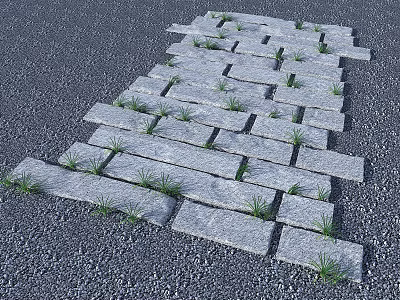 Natural Stone Stepping Stones Path With Grass Growing In Gaps For Garden 3d model