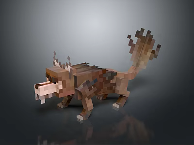 Pixelated Fantasy Wolf Game Character With Blocky Design And 3D Model Features 3d model
