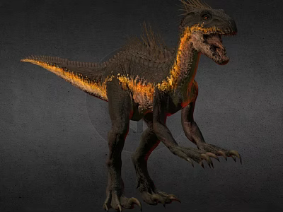 Detailed Spiked Dinosaur With Black Yellow Orange Features Standing In 3D Render Model 3d model