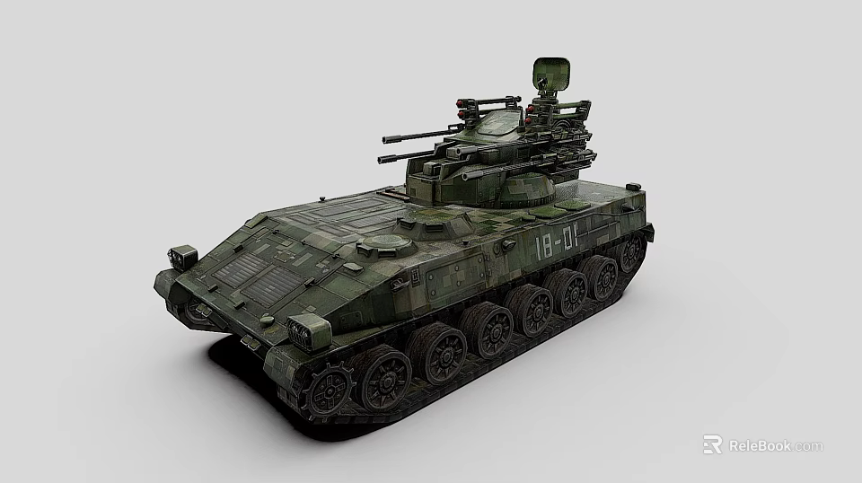 Military Green Tank With Turret Tracks And Armored Weapon System Design 3d model 