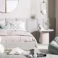 Light Gray Kids Room Interior With Bed Stuffed Toys Desk And Bean Bag Chair