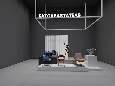 EATGABARTATEAB Modern Exhibition Space With Display Furniture Chairs Table Telescope And Vase 3d model