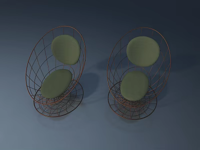 Stylish Egg Shaped Metal Frame Chairs With Green Cushions For Modern Home 3d model