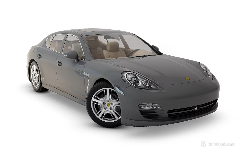 Gray Porsche Luxury Sedan Featuring Light Beige Interior And Alloy Wheels 3d model 