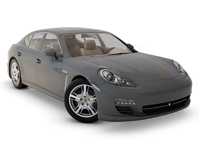 Gray Porsche Luxury Sedan Featuring Light Beige Interior And Alloy Wheels 3d model