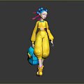 3D Animated Game Movie Character with Blue Hair Pink Ribbon Yellow Outfit and Shoes