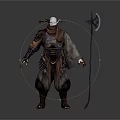Man in Horned Helmet With Leather Armor Cloak Holding Battle Axe Fantasy Warrior