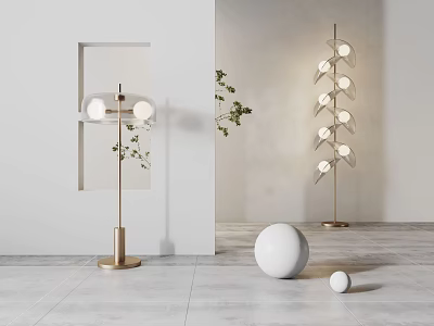 Elegant Modern Floor Lamp Design With Multiple Spherical Lights And Sleek Metal Base 3d model