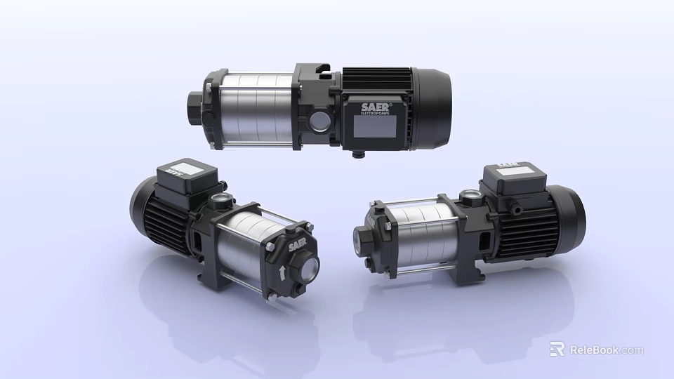 Three MARS Industrial Water Pumps With Metal Construction And Silver Black Finish 3d model 