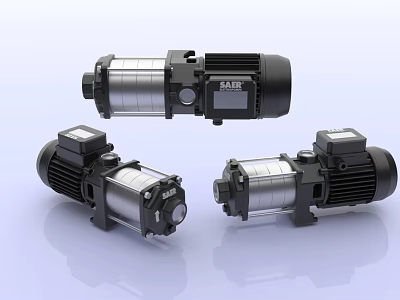 Three MARS Industrial Water Pumps With Metal Construction And Silver Black Finish 3d model