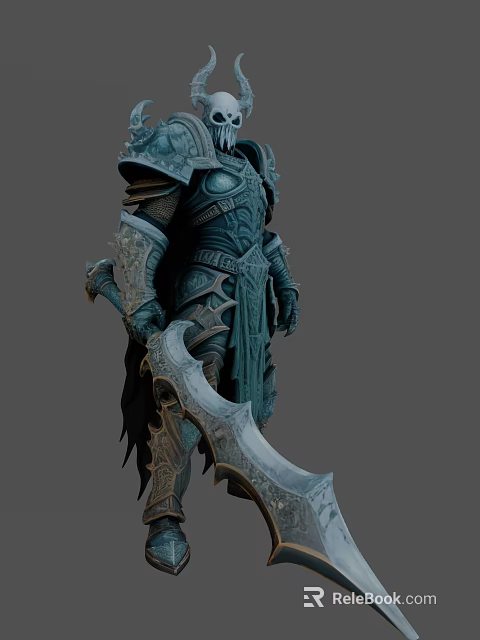Game Movie Character Wearing Detailed Armor Holding Large Sword With Intricate Patterns 3d model 