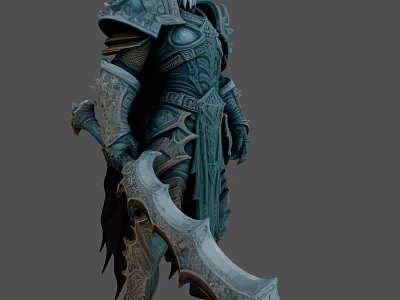 Game Movie Character Wearing Detailed Armor Holding Large Sword With Intricate Patterns 3d model