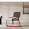 Modern Leisure Chair With Rattan Back Metal Frame Upholstered Seat In Minimalist Interior With Lamp