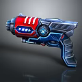 Futuristic Sci Fi Weapon Red Blue Silver Mechanical Design With Glowing Accents And Ergonomic Grip