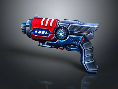 Futuristic Sci Fi Weapon Red Blue Silver Mechanical Design With Glowing Accents And Ergonomic Grip 3d model