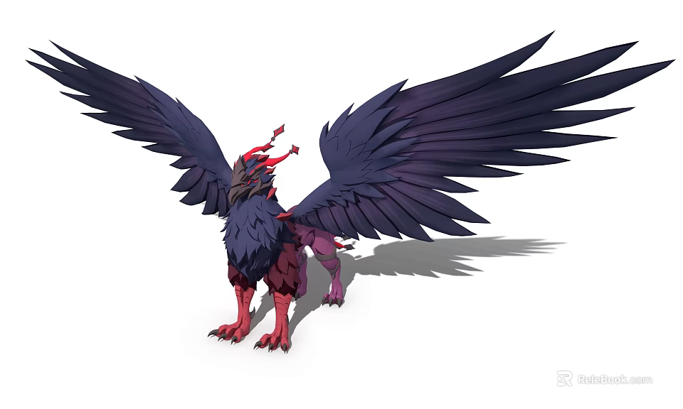Game And Movie Fantasy Creature With Large Black Wings Red Head And Red Claws 3d model 