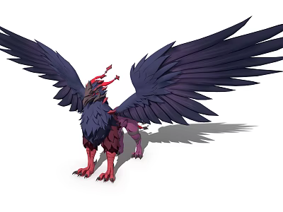 Game And Movie Fantasy Creature With Large Black Wings Red Head And Red Claws 3d model