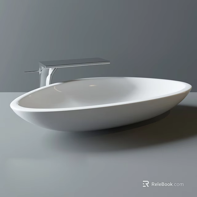 White Oval Countertop Wash Basin With Modern Silver Faucet And Sleek Design 3d model 