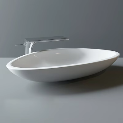White Oval Countertop Wash Basin With Modern Silver Faucet And Sleek Design 3d model