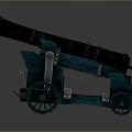 Ancient Cannon Weapon With Green Barrel Wheeled Carriage And Vintage Design