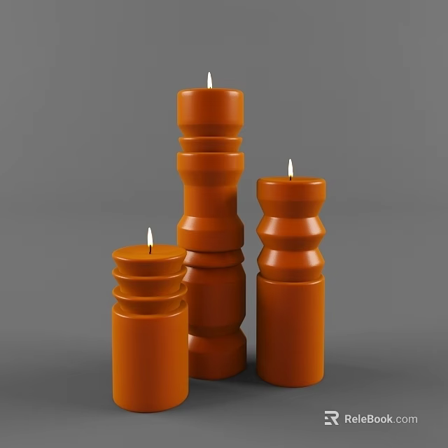Orange Decorative Candle Set With Different Heights And Classic Design For Tabletop Decoration 3d model 