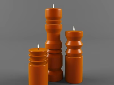 Orange Decorative Candle Set With Different Heights And Classic Design For Tabletop Decoration 3d model
