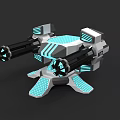 Futuristic Double Barrel Weapon With Blue Glowing Elements And Silver Black Base 3d model