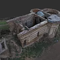 Garden Landscape With Ruined Building Arched Structures Domes And Natural Grass