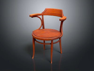 Brown Wooden Leisure Chair with Curved Frame and Comfortable Upholstered Seat 3d model