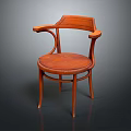 Brown Wooden Leisure Chair with Curved Frame and Comfortable Upholstered Seat