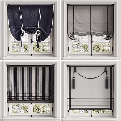 Stylish Roman Blinds With Various Styles Striped Patterns And Tassel Details For Window Decor 3d model