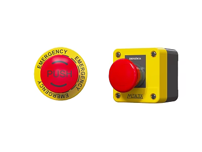 Emergency Stop Switch Panel With Red Push Button Yellow Housing And Safety Function 3d model