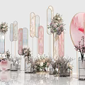 Elegant Check in Photo Spot With Pink Floral Decorations And Geometric Shapes