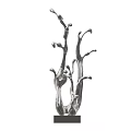 Abstract Silver Metallic Sculpture With Curved Fluid Branches And Square Base 3d model