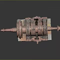 Rusted Vintage Mechanical Gear Shaft With Multiple Metal Components On Industrial Base