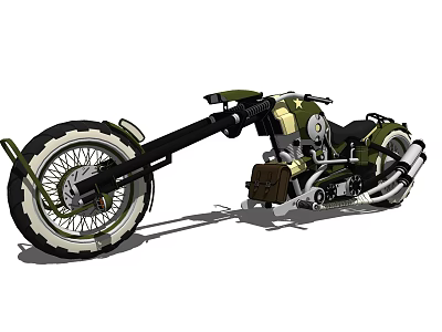 Green Custom Motorcycle With Long Handlebar White Rim Black Tire And Metallic Accents 3d model