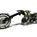 Green Custom Motorcycle With Long Handlebar White Rim Black Tire And Metallic Accents