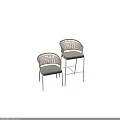 Sleek Modern Bar Stools With Wicker Armrests Gray Cushions And White Metal Frames