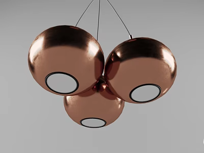 Modern Copper Spherical Chandelier With Three Globe Shades And White Accents 3d model