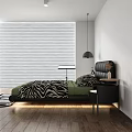 Double Bed With Black Leather Headboard Zebra Print Green Bedding Bedside Tables And Wooden Floor