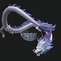 Flying Mythical Dragon with White and Purple Scales Flowing Mane in Flight