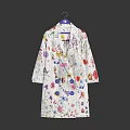 White Robe With Colorful Floral And Cartoon Patterns Hanging On Hanger
