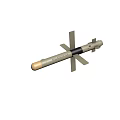 Military Missile With Cross Shaped Fins And Golden Tip Cylindrical Body